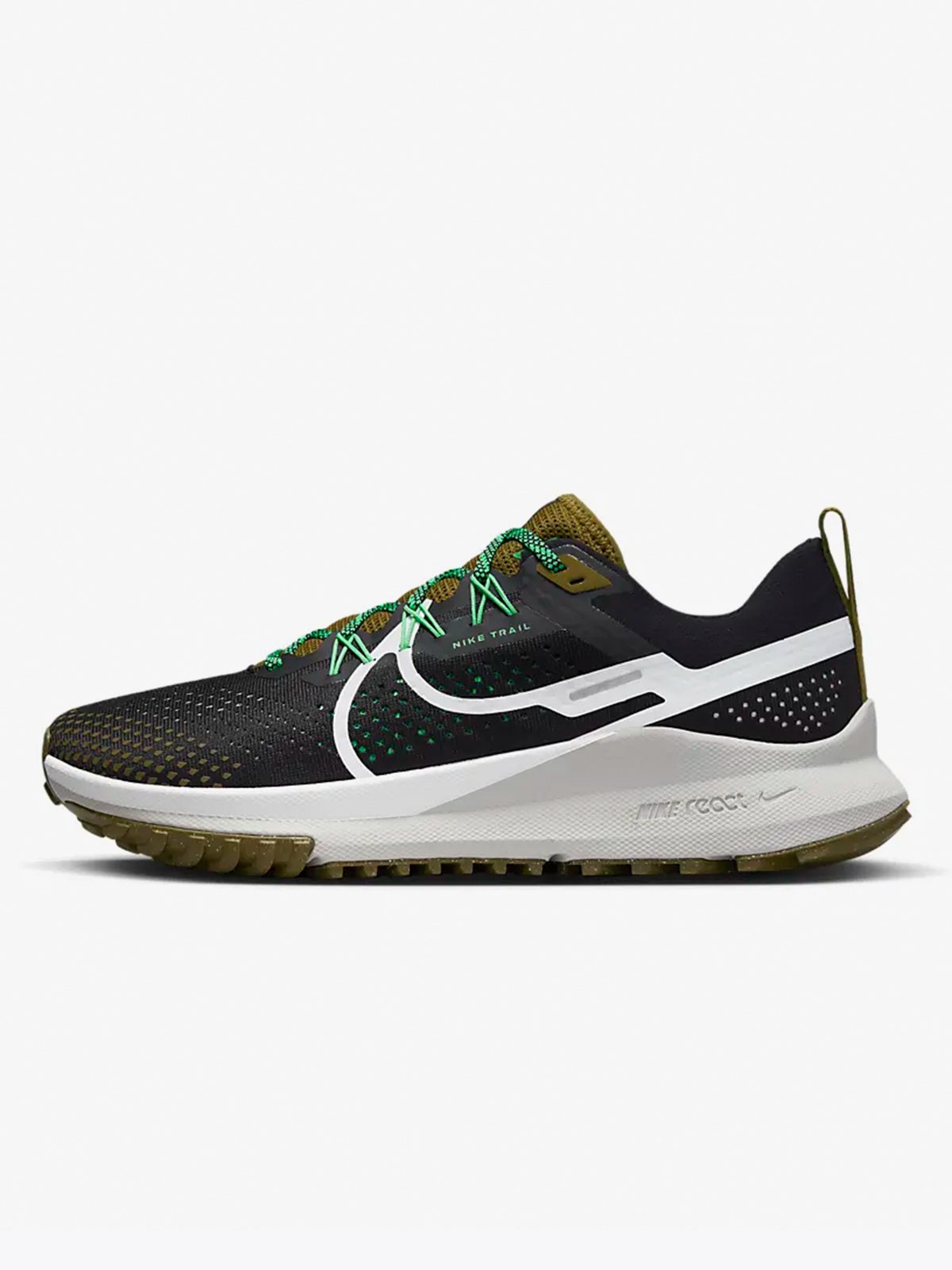 Nike React Pegasus Trail 4 Svart / Olive Flak / Spring Green / Hvit