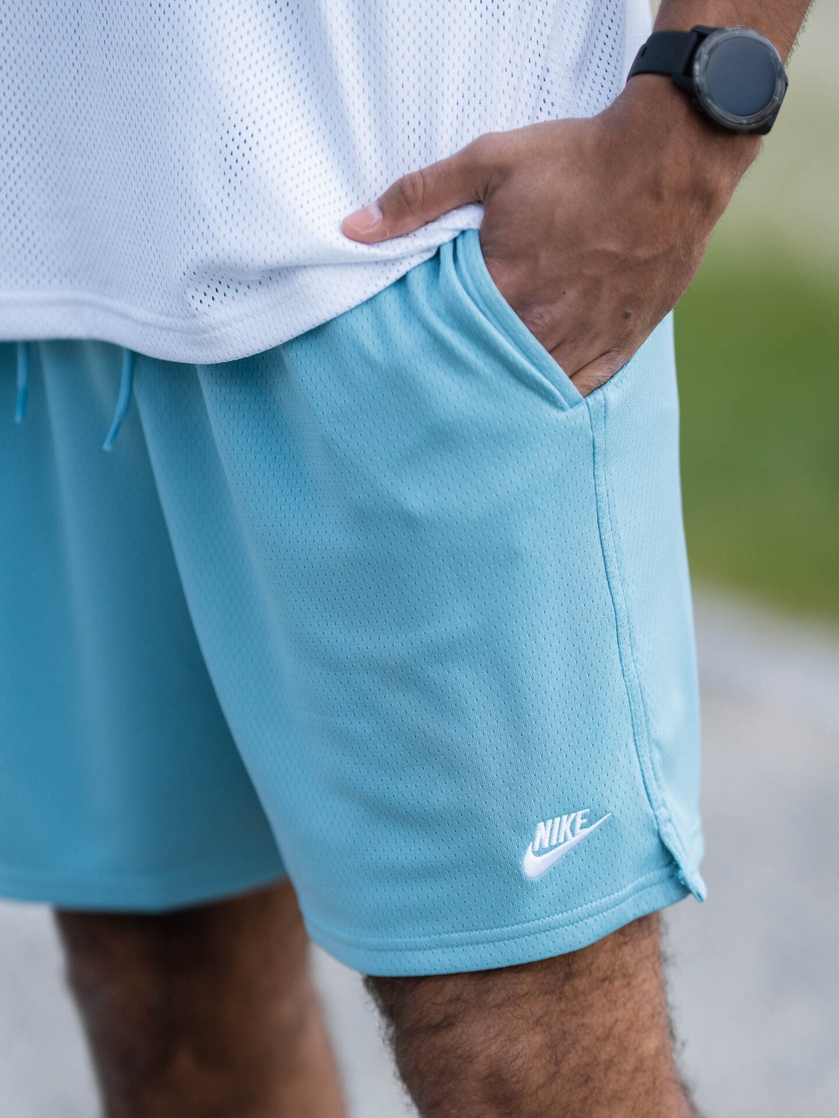 Nike Club Flow Mesh Shorts Denim Turq / White