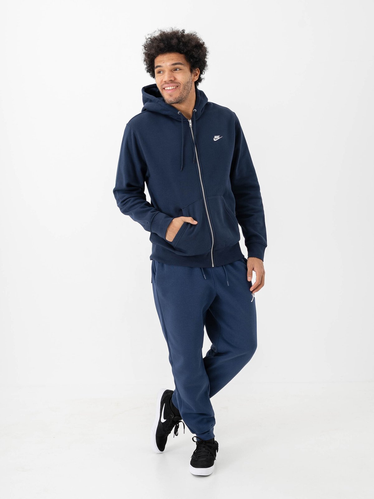 Nike Club Full-Zip Fleece Hoodie Obsidian / White