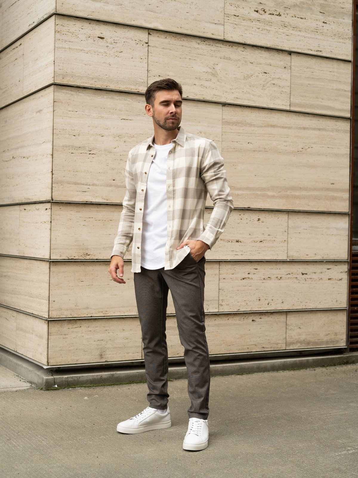 Only & Sons Gudmund Long Sleeve Checked Shirt Antique White