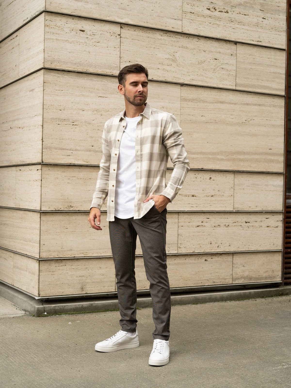 Only & Sons Gudmund Long Sleeve Checked Shirt Antique White