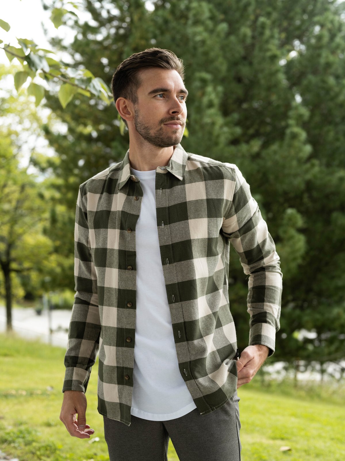 Only & Sons Gudmund Long Sleeve Checked Shirt Forest Night / Silver Lining
