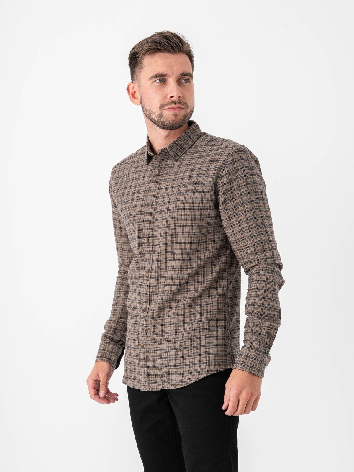Only & Sons Gudmund Long Sleeve Checked Shirt Walnut JET BLACK