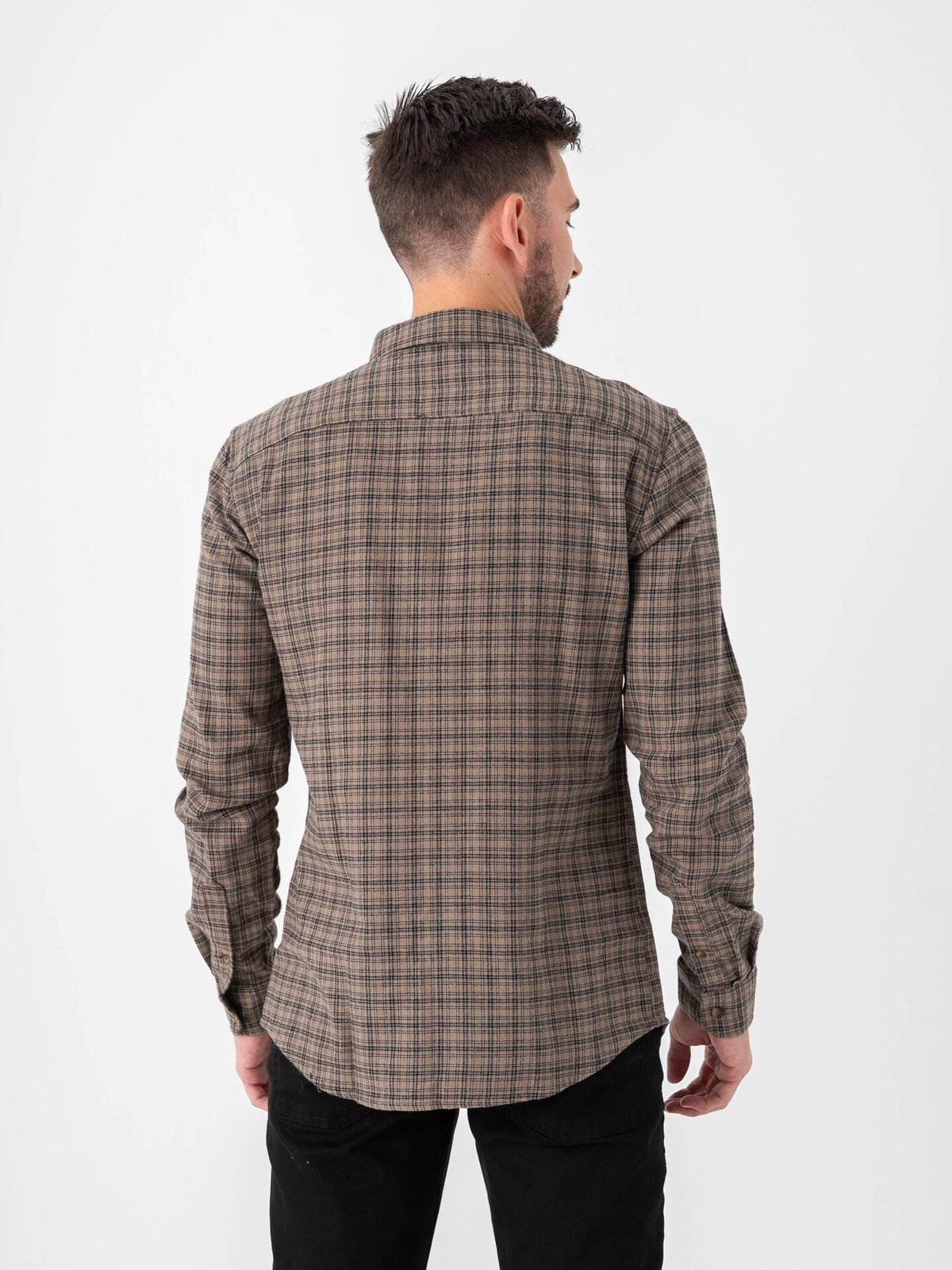 Only & Sons Gudmund Long Sleeve Checked Shirt Walnut JET BLACK