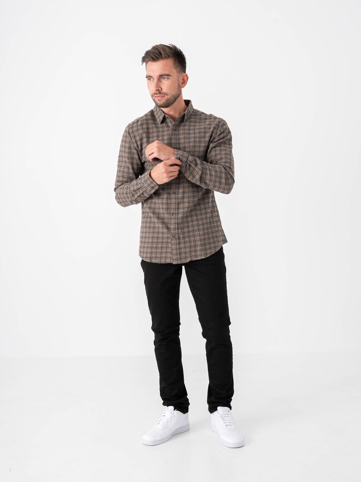 Only & Sons Gudmund Long Sleeve Checked Shirt Walnut JET BLACK
