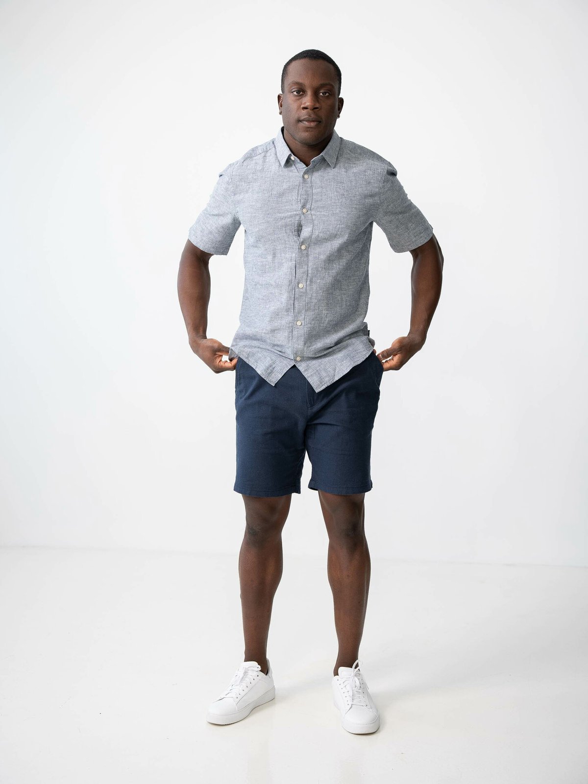 Only & Sons Caiden Short Sleeve Solid Linen Shirt Dress Blues