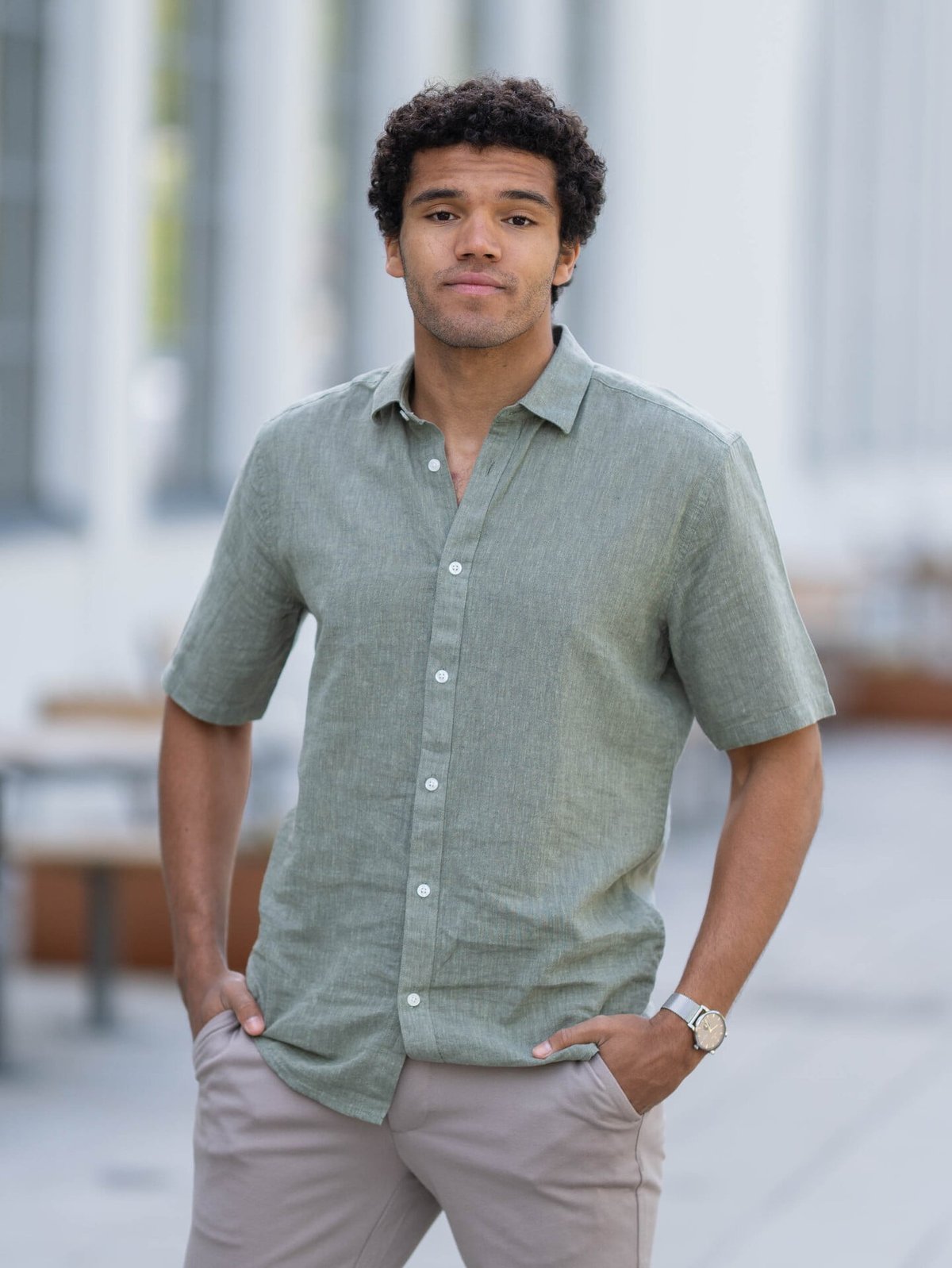 Only & Sons Caiden Short Sleeve Solid Linen Shirt Swamp