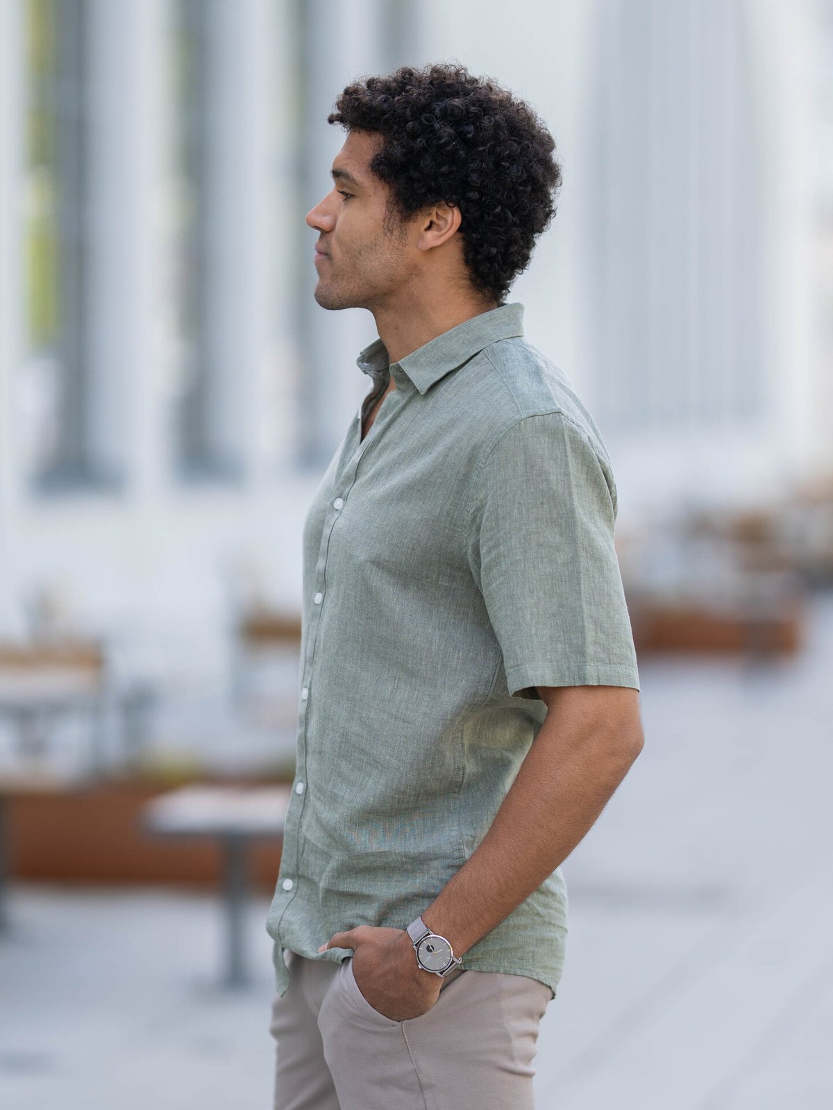 Only & Sons Caiden Short Sleeve Solid Linen Shirt Swamp
