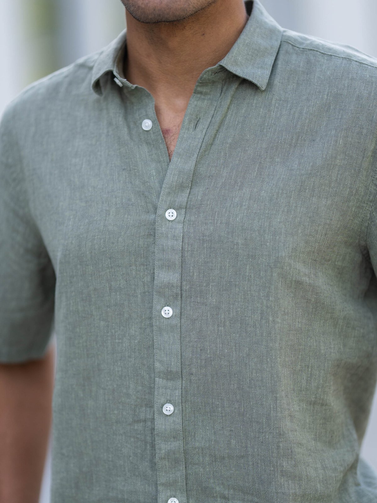 Only & Sons Caiden Short Sleeve Solid Linen Shirt Swamp
