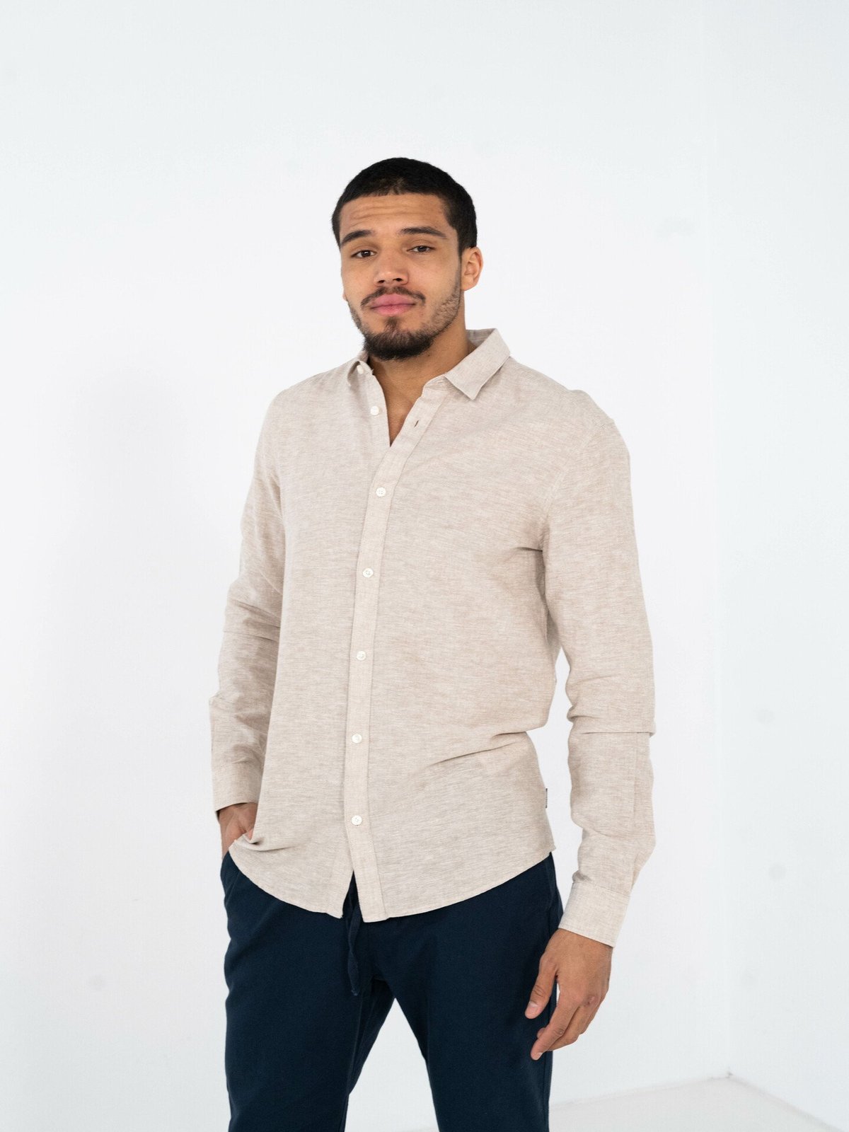 Only & Sons Caiden Long Sleeve Solid Linen Shirt Chinchilla