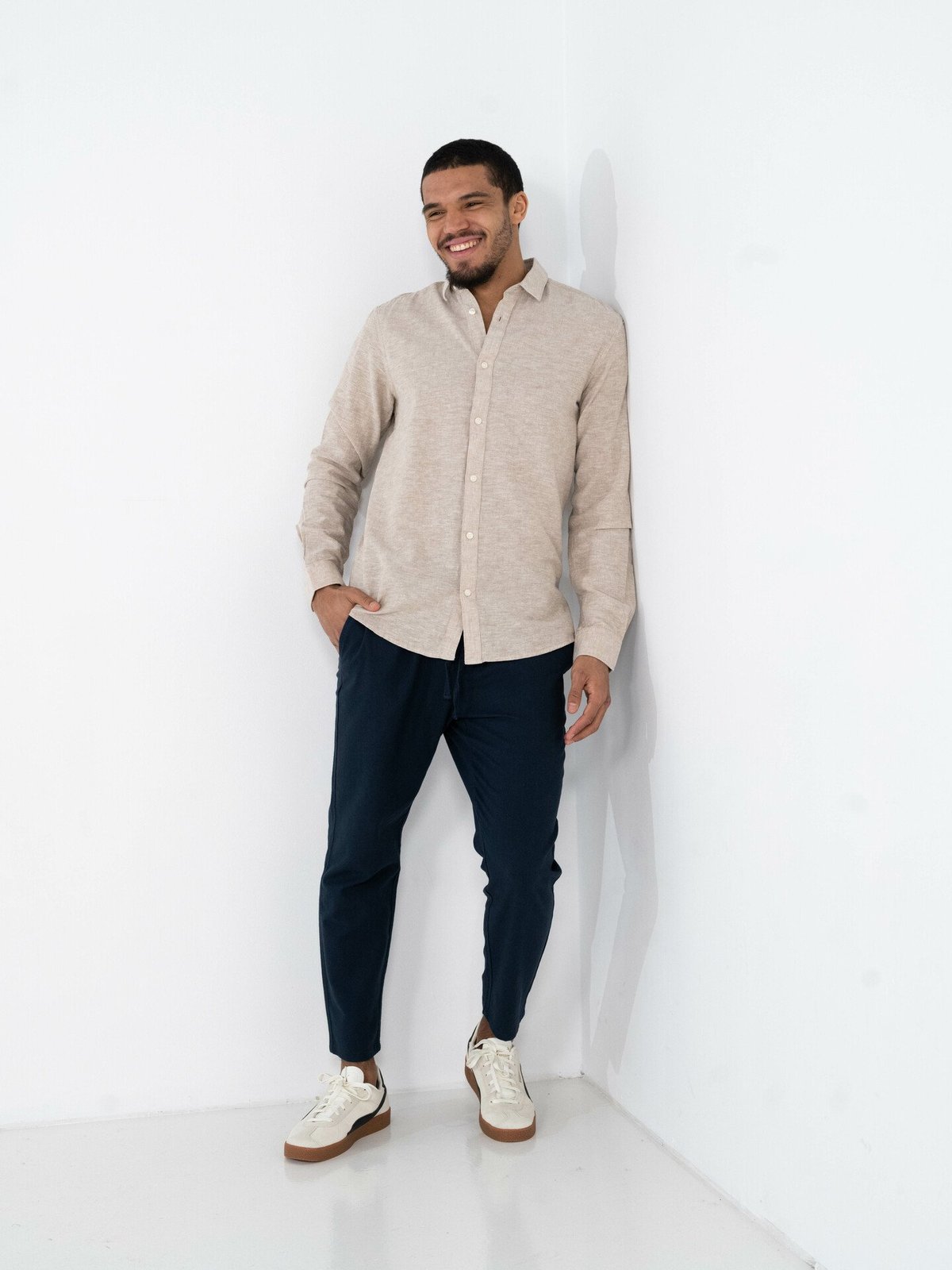 Only & Sons Caiden Long Sleeve Solid Linen Shirt Chinchilla