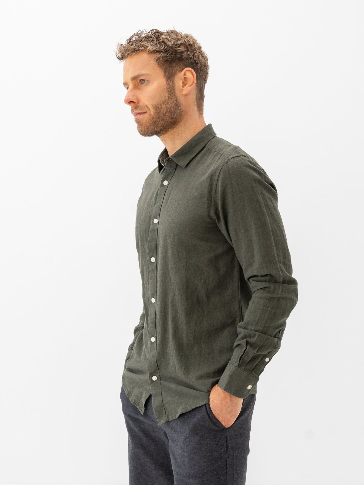 Only & Sons Caiden Long Sleeve Solid Linen Shirt Kambaba