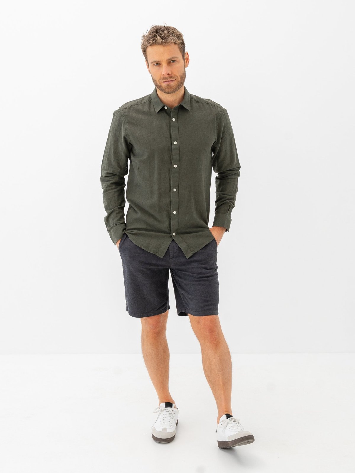 Only & Sons Caiden Long Sleeve Solid Linen Shirt Kambaba