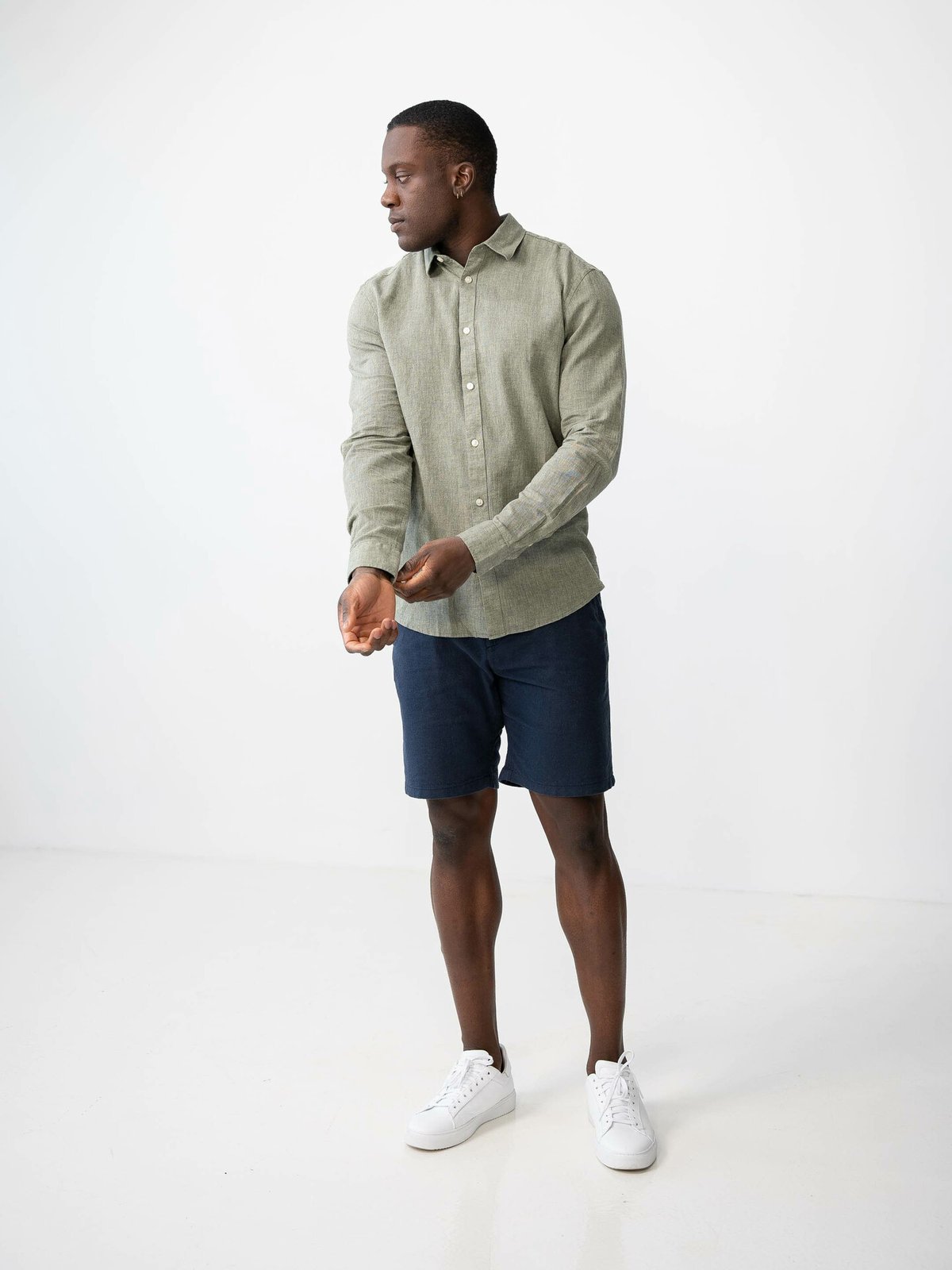 Only & Sons Caiden Long Sleeve Solid Linen Shirt Swamp