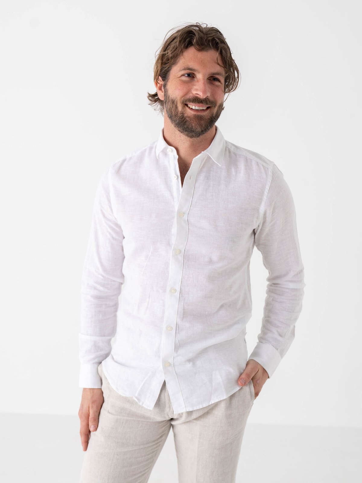 Only & Sons Caiden Long Sleeve Solid Linen Blend Shirt White