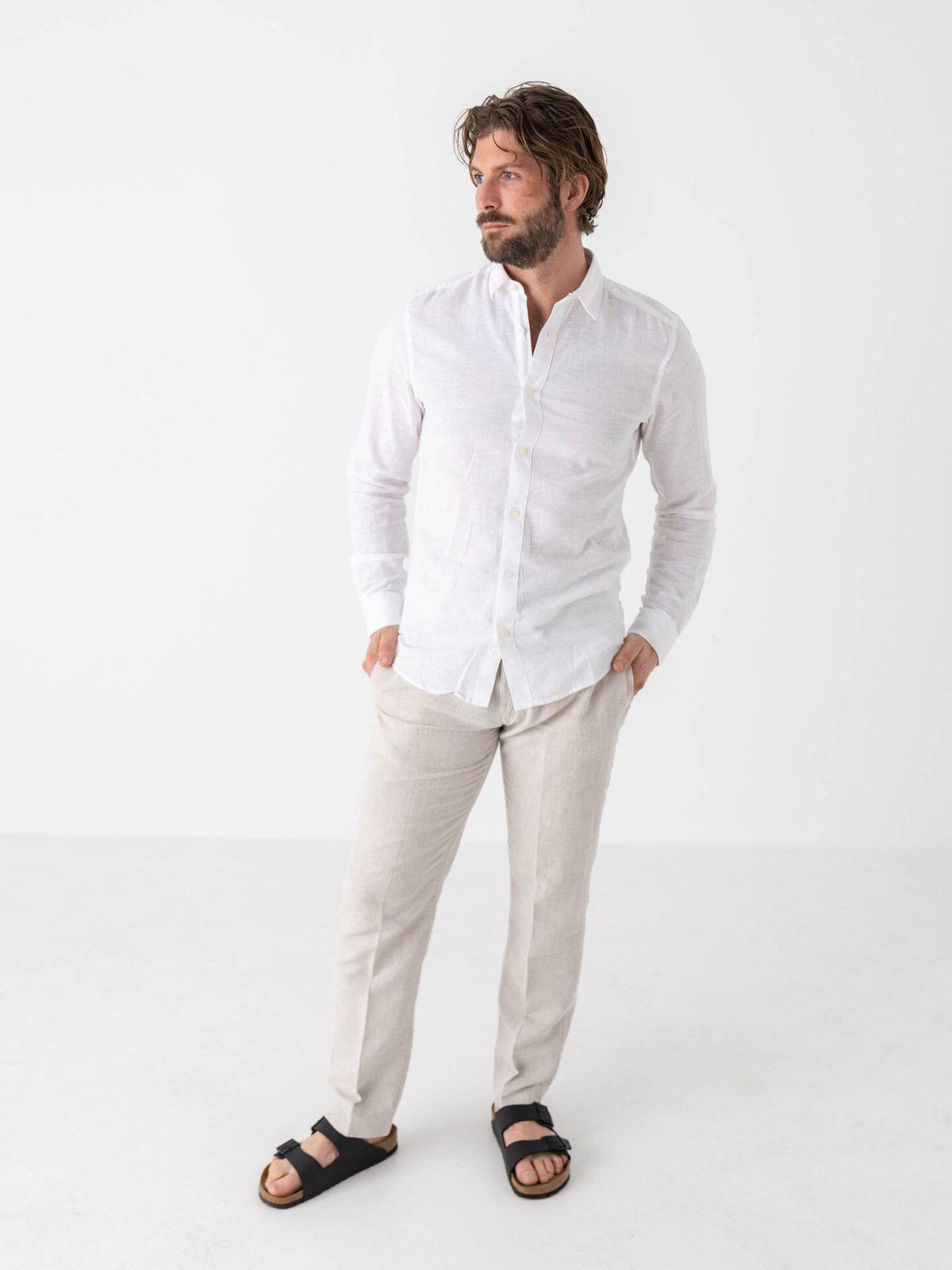 Only & Sons Caiden Long Sleeve Solid Linen Blend Shirt White