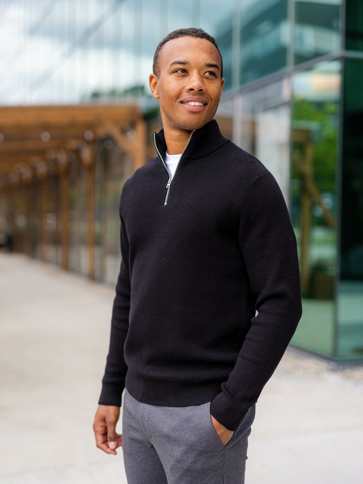 Only & Sons Phil Reg Cotton Half Zip Knit Black