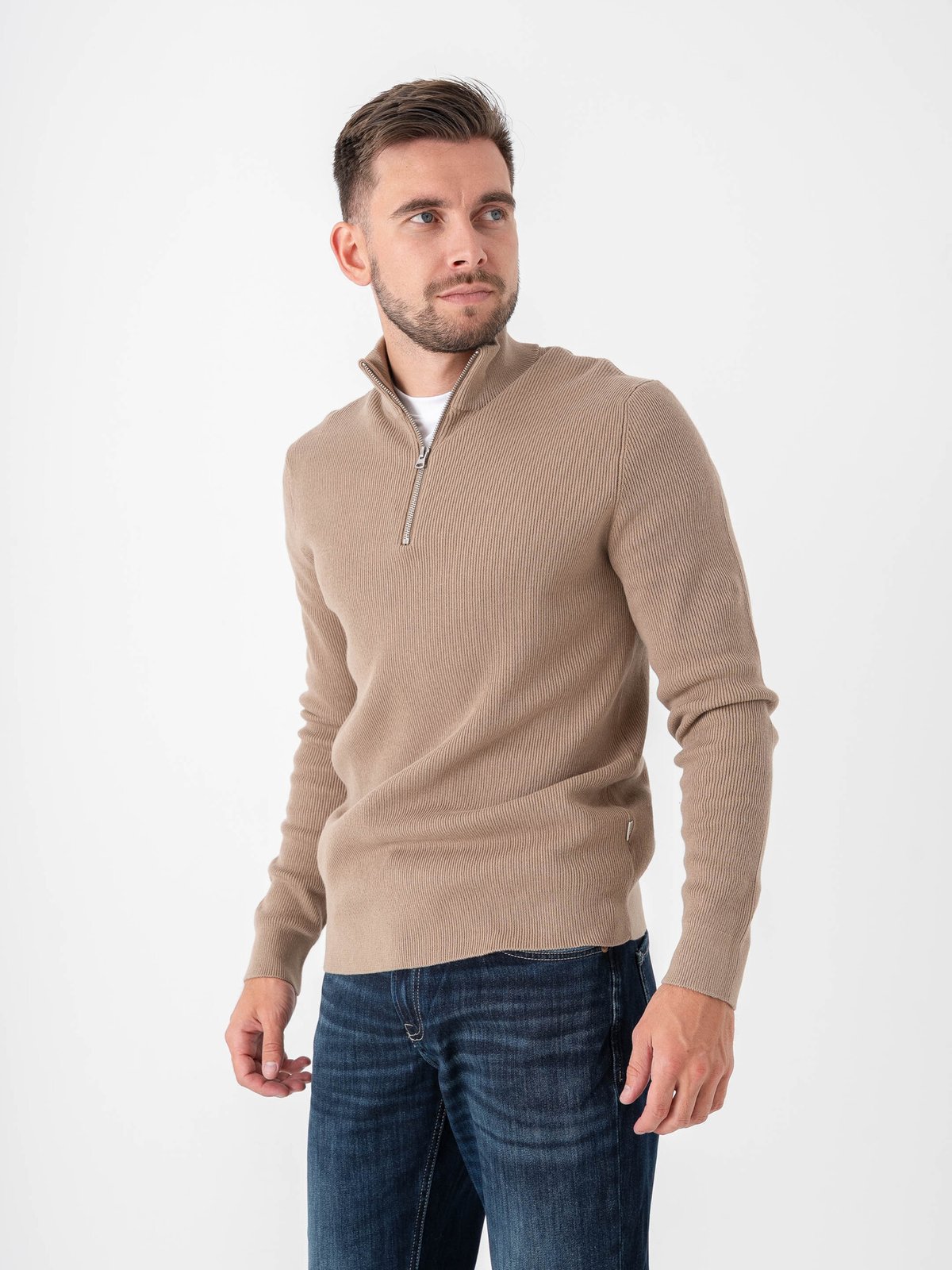 Only & Sons Phil Reg Cotton Half Zip Knit Desert Taupe