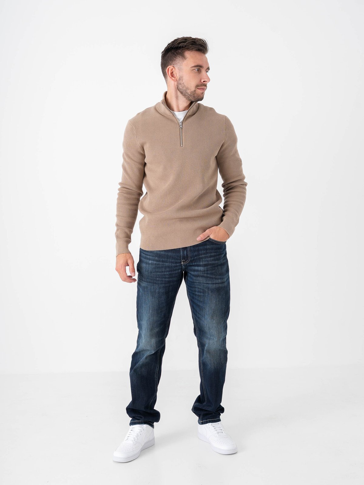 Only & Sons Phil Reg Cotton Half Zip Knit Desert Taupe