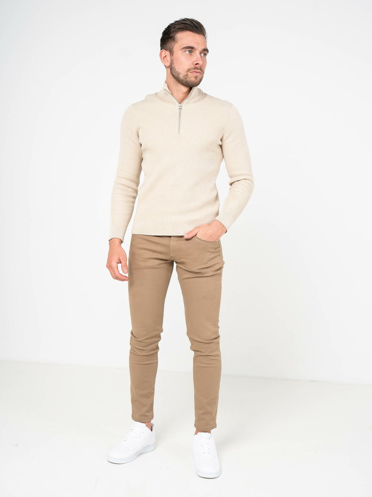 Only & Sons Phil Reg Cotton Half Zip Knit Silver Lining