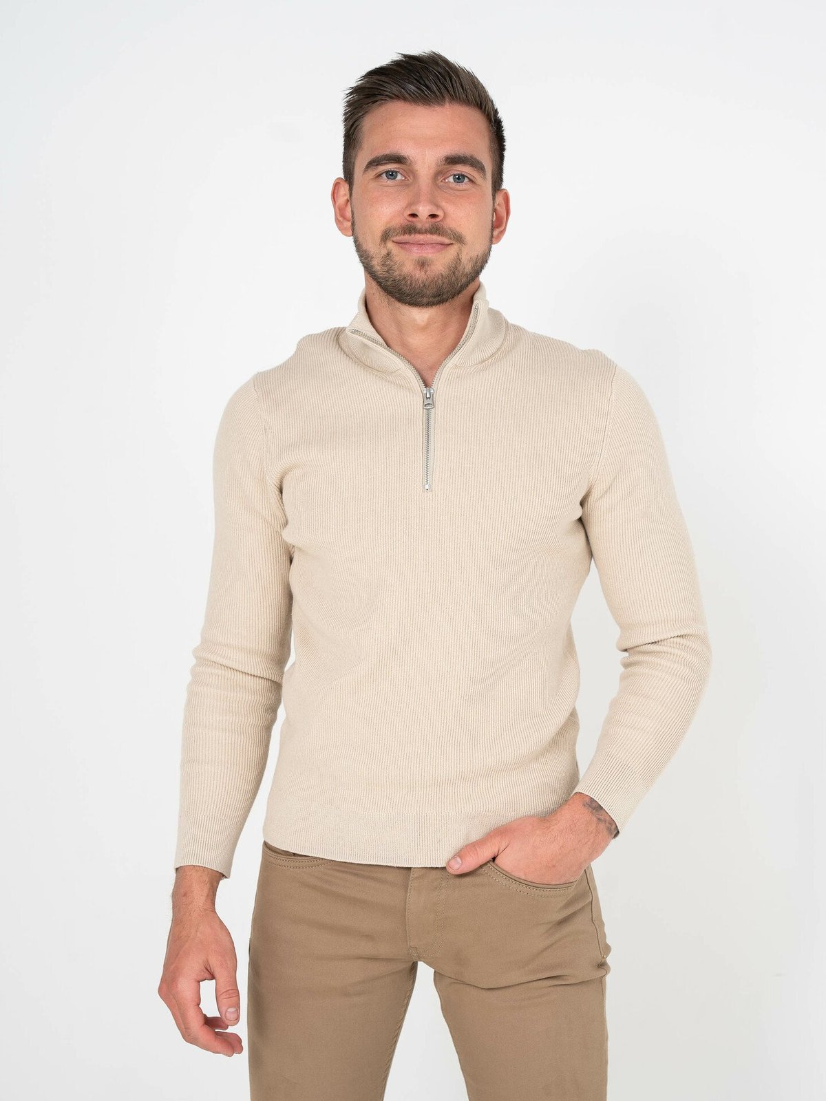 Only & Sons Phil Reg Cotton Half Zip Knit Silver Lining