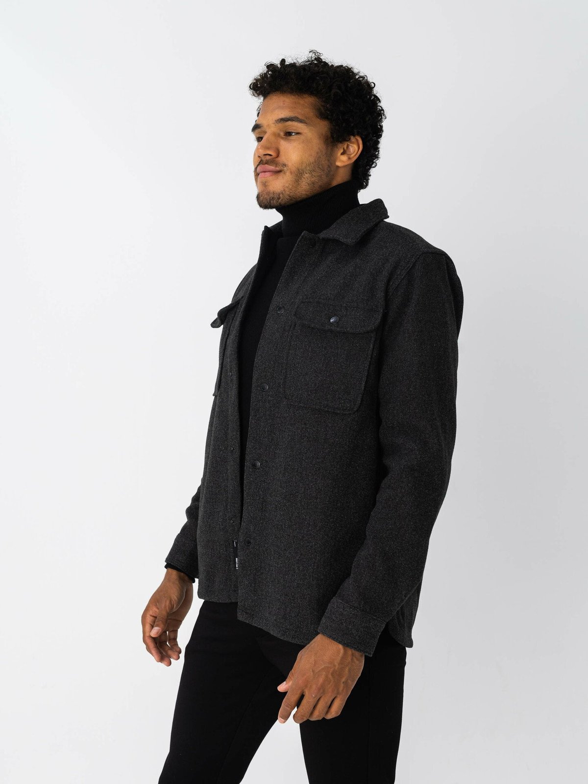 Only & Sons Only & Sons Ash Woolen Look Long Sleeve Shirt Black