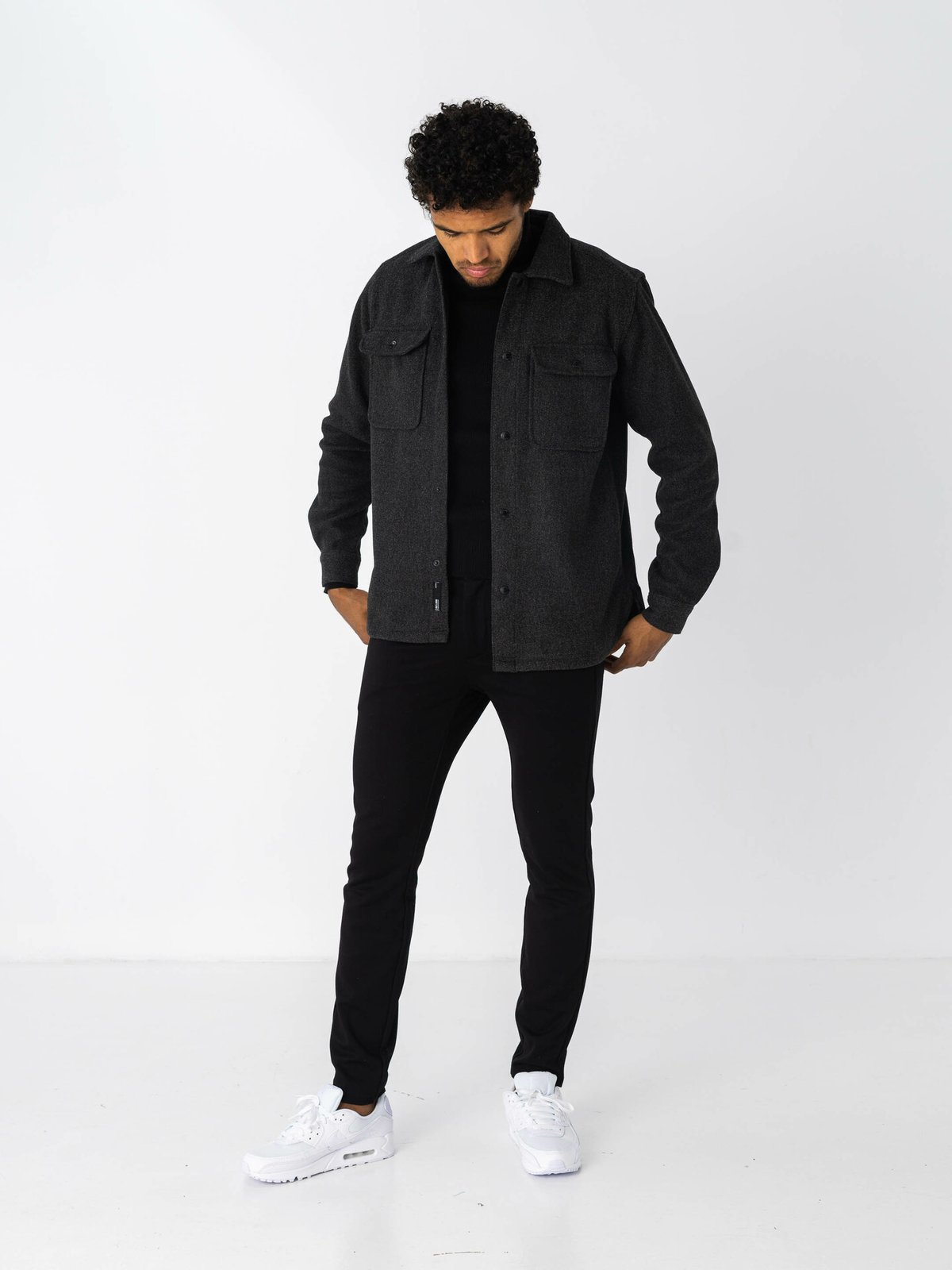 Only & Sons Only & Sons Ash Woolen Look Long Sleeve Shirt Black