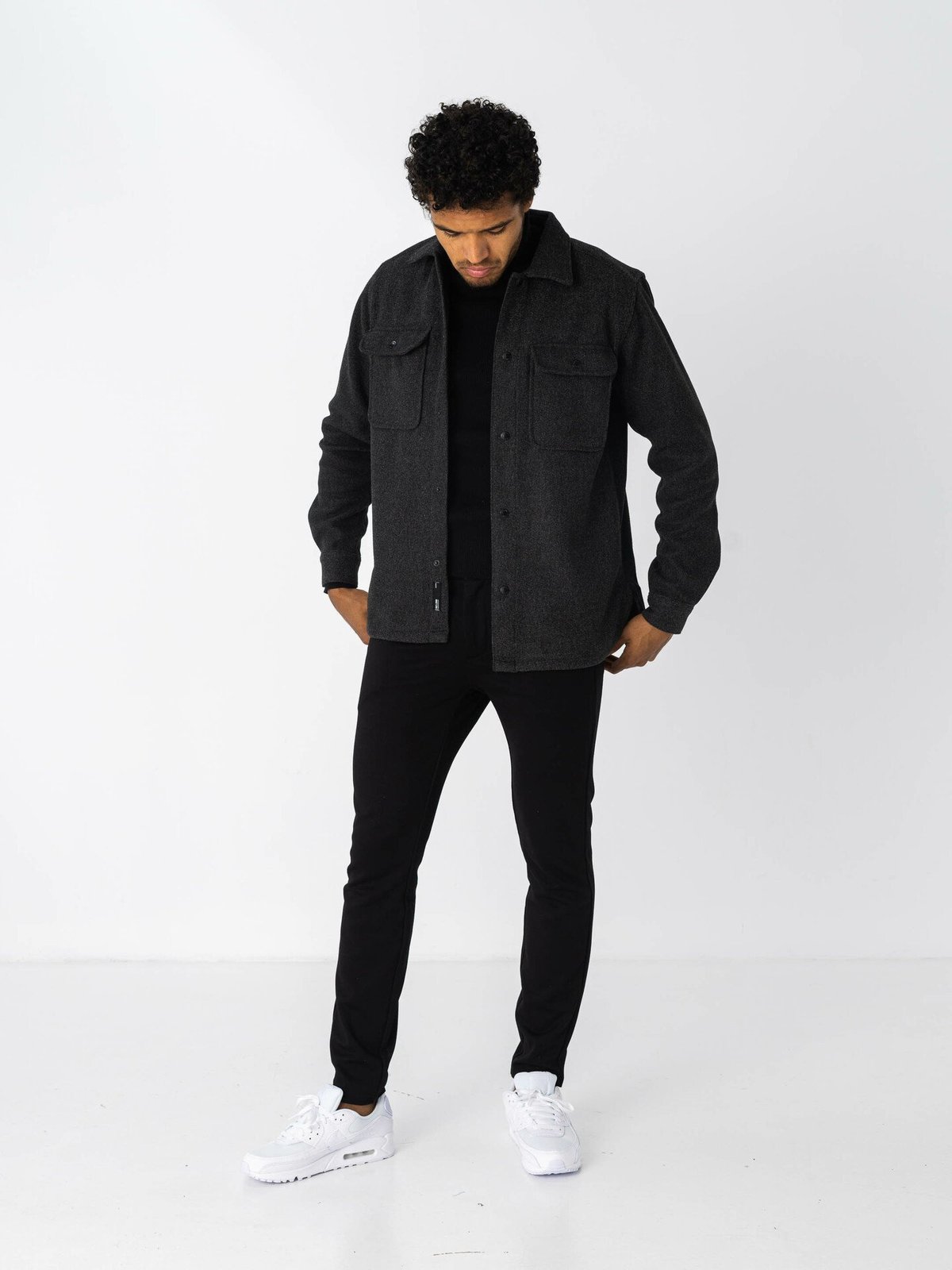 Only & Sons Only & Sons Ash Woolen Look Long Sleeve Shirt Black