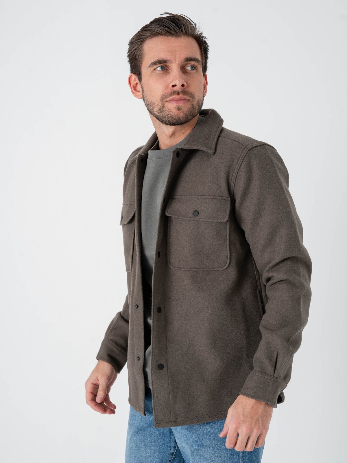 Only & Sons Only & Sons Ash Woolen Look Long Sleeve Shirt Bungee Cord