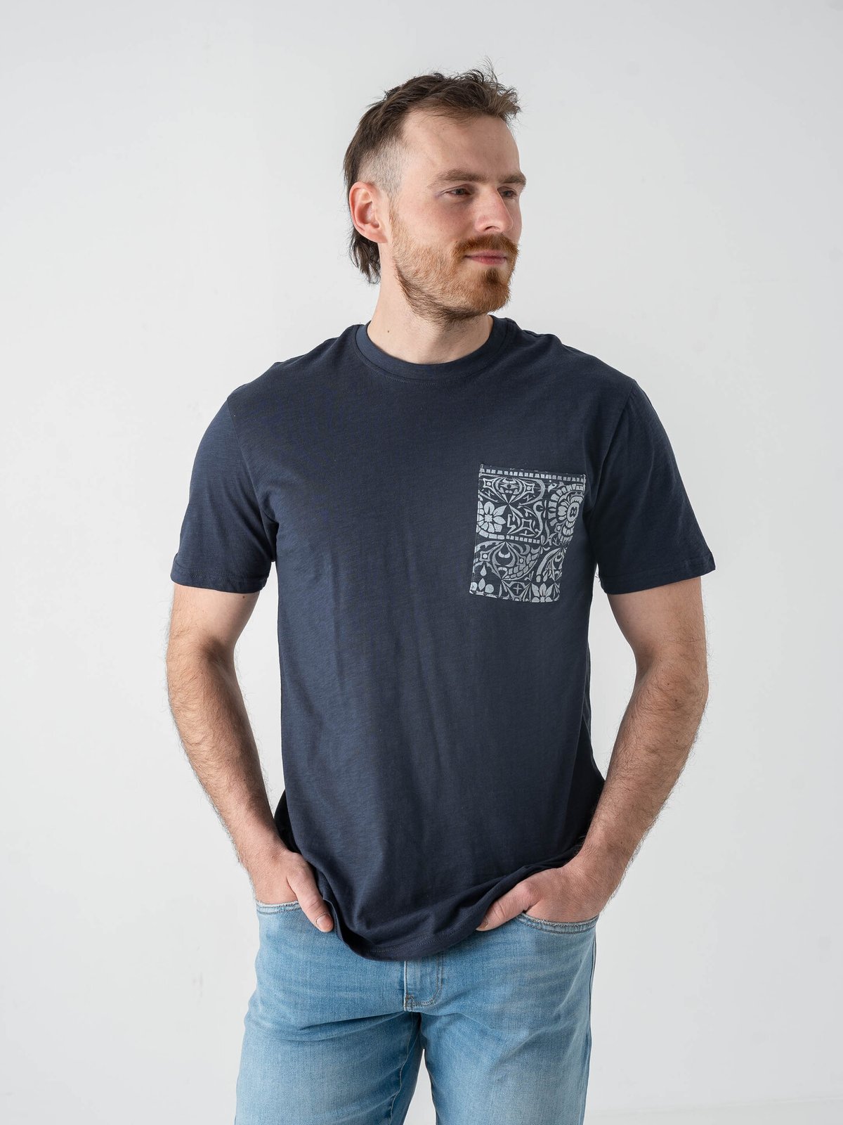 Only & Sons Perry Life Reg Leaf Short Sleeve Pocket Tee Blue Nights Skyway