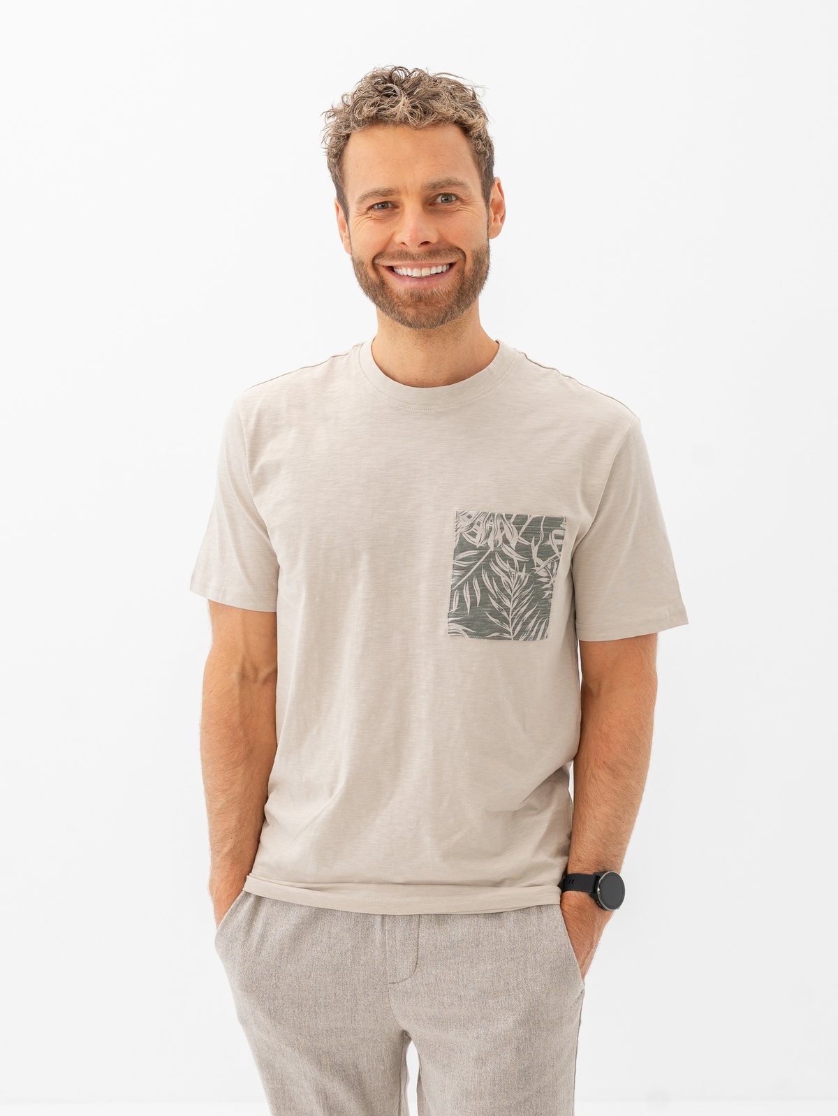 Only & Sons Perry Life Reg Leaf Short Sleeve Pocket Tee Silver Lining / Castor Gray Pocket