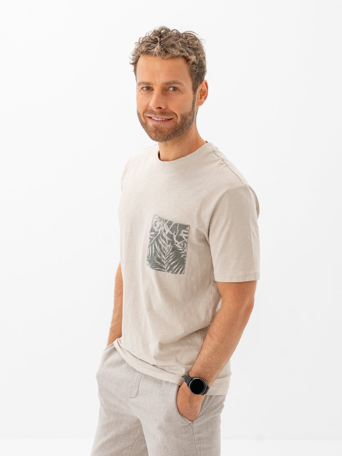 Only & Sons Perry Life Reg Leaf Short Sleeve Pocket Tee Silver Lining / Castor Gray Pocket