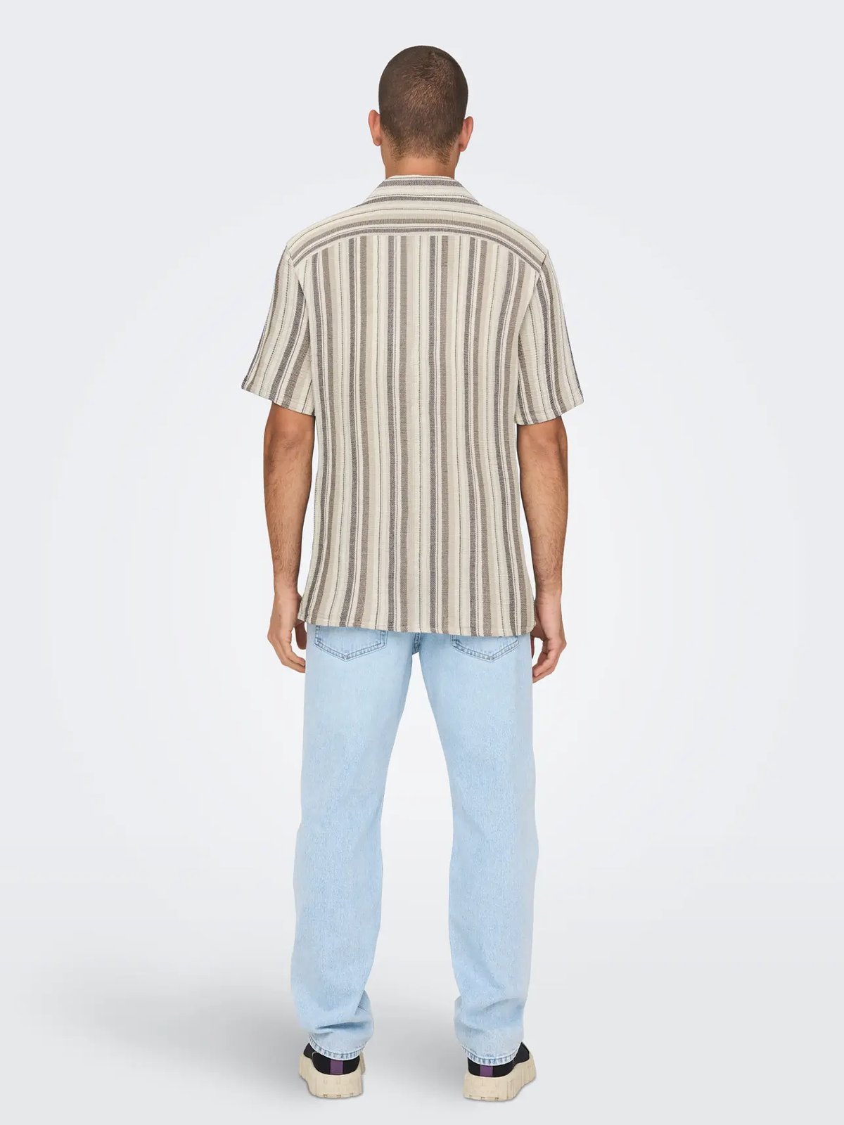 Only & Sons Trev Life Structure Stripe Short Sleeve Shirt Gardenia Coffe Bean / Teak / Irish Cream