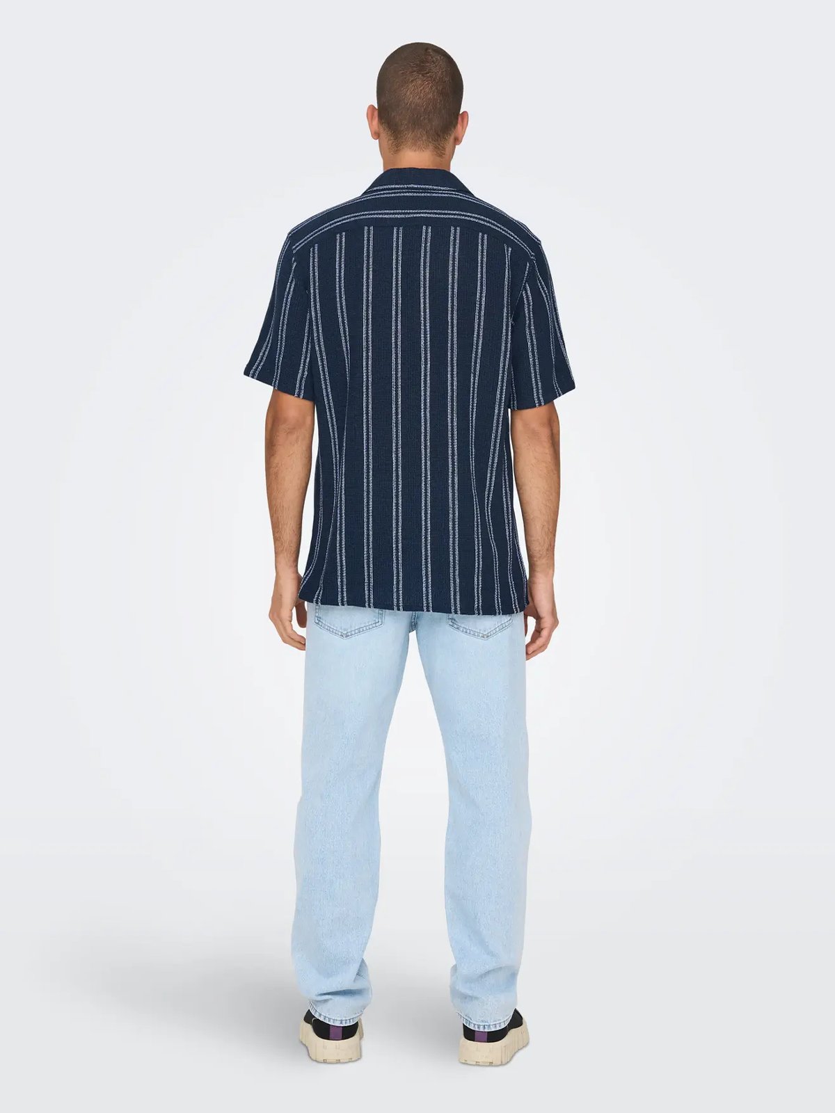 Only & Sons Trev Life Structure Stripe Short Sleeve Shirt Dark Navy