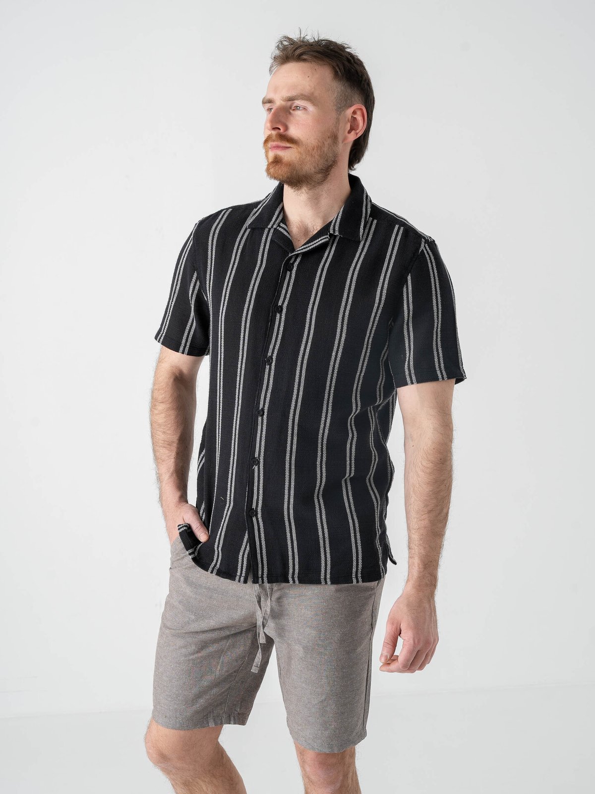 Only & Sons Trev Life Structure Stripe Short Sleeve Shirt Dark Navy