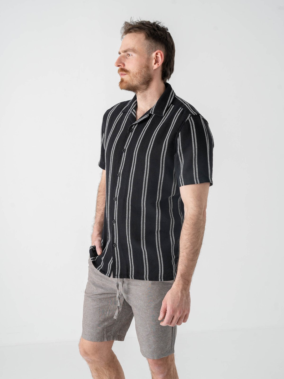 Only & Sons Trev Life Structure Stripe Short Sleeve Shirt Dark Navy