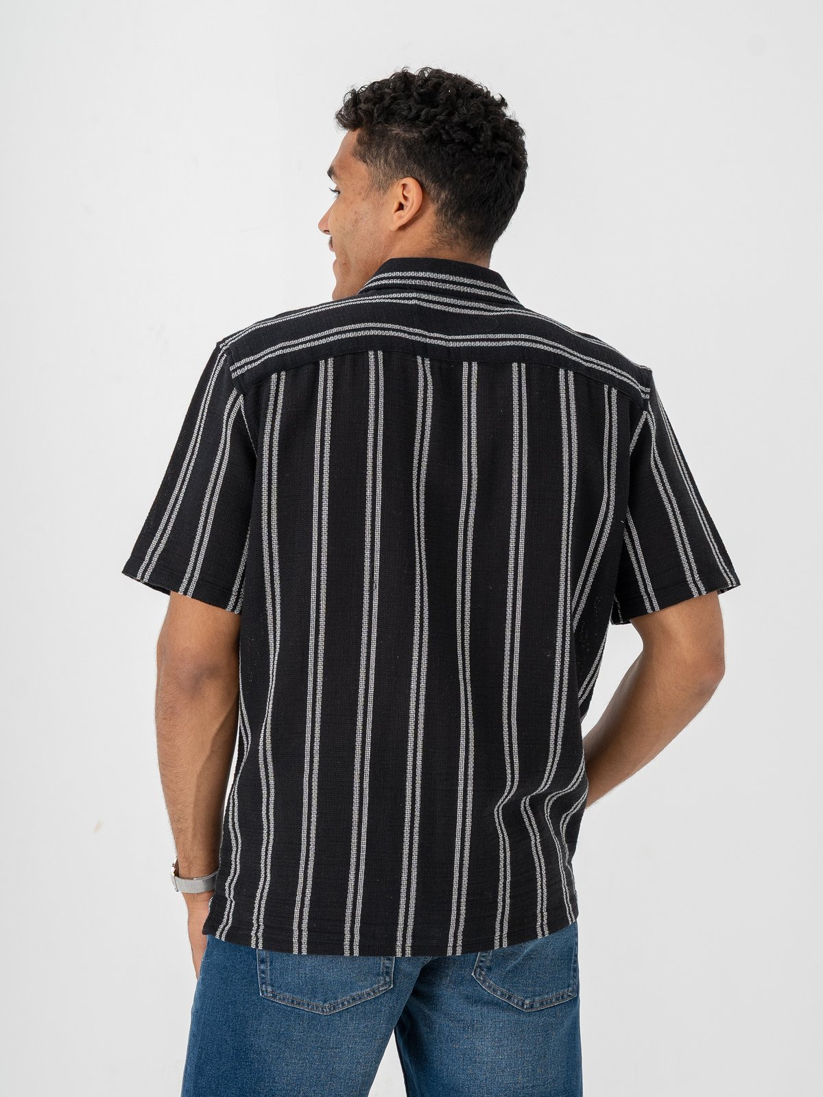 Only & Sons Trev Life Structure Stripe Short Sleeve Shirt Dark Navy