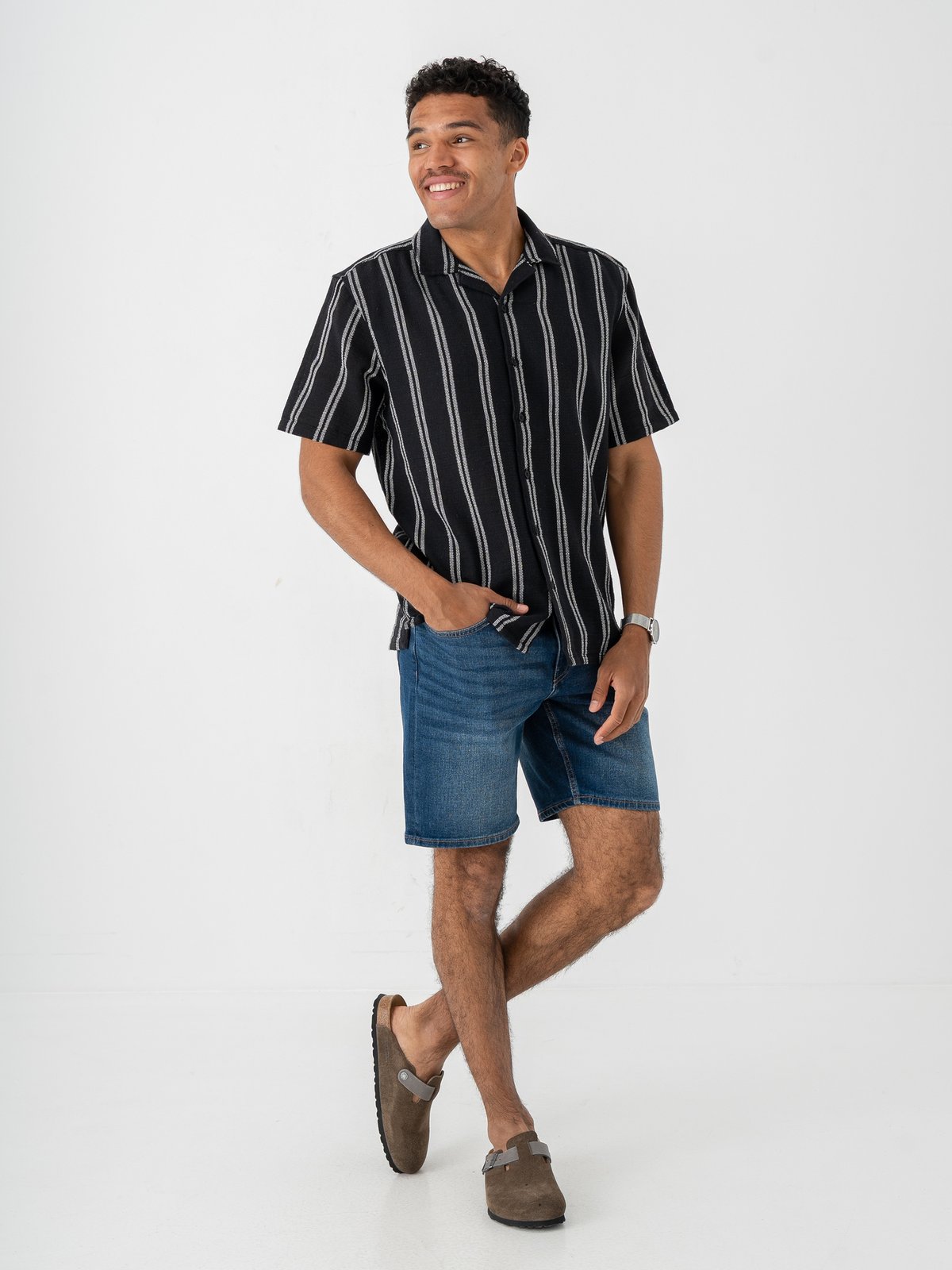 Only & Sons Trev Life Structure Stripe Short Sleeve Shirt Dark Navy