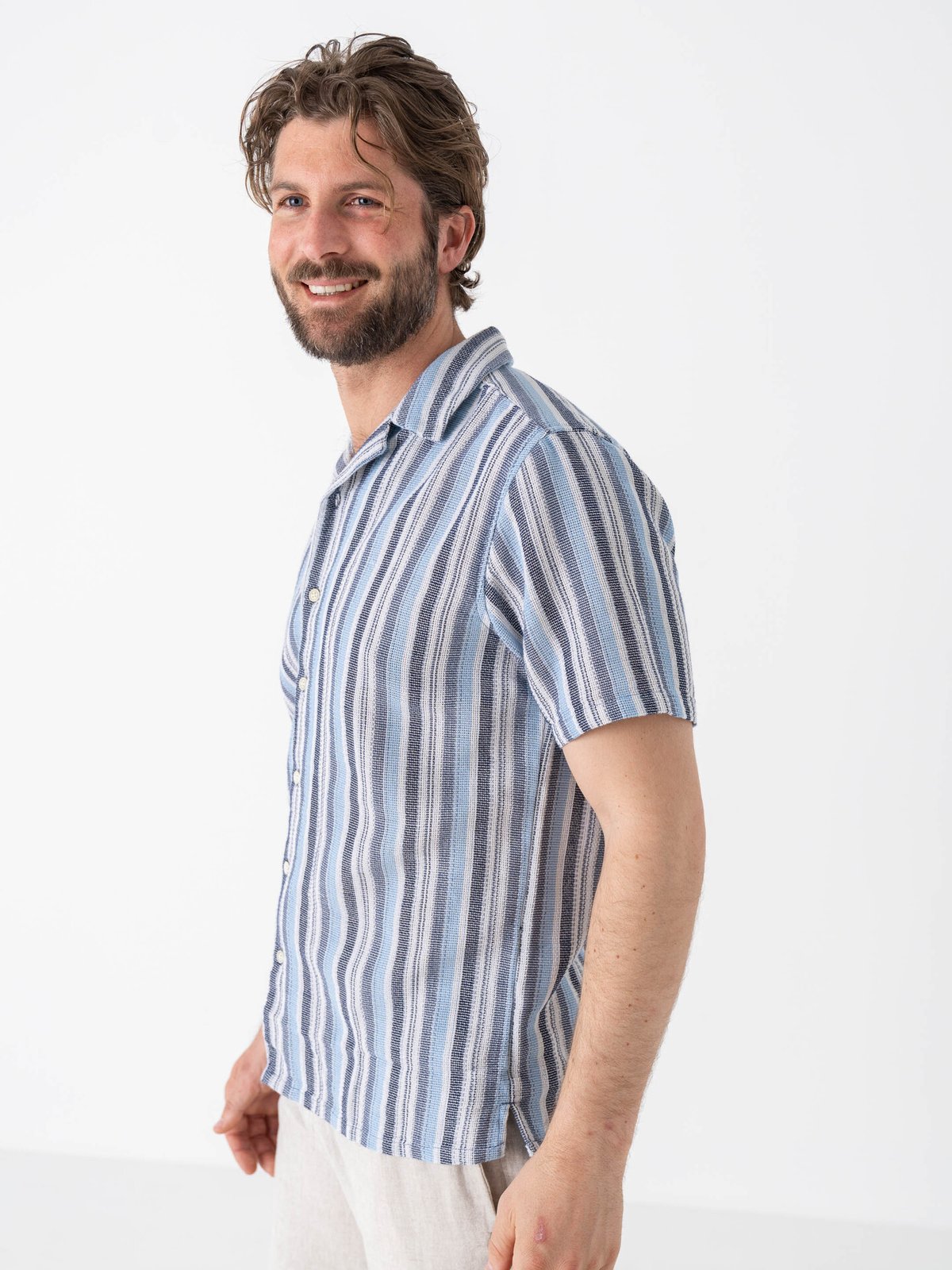 Only & Sons Trev Life Structure Stripe Short Sleeve Shirt Vintage Indigo