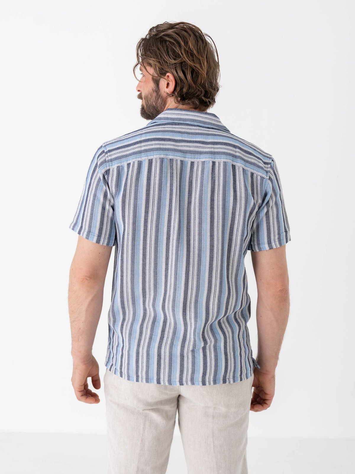 Only & Sons Trev Life Structure Stripe Short Sleeve Shirt Vintage Indigo