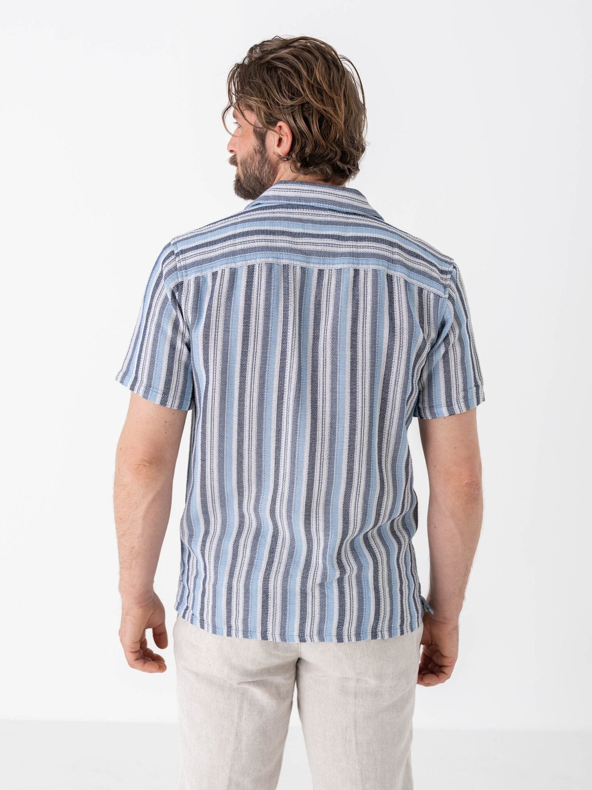 Only & Sons Trev Life Structure Stripe Short Sleeve Shirt Vintage Indigo