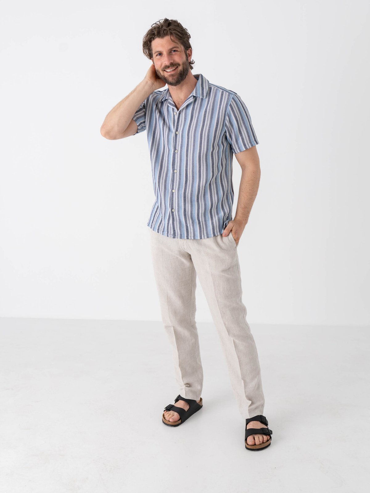 Only & Sons Trev Life Structure Stripe Short Sleeve Shirt Vintage Indigo