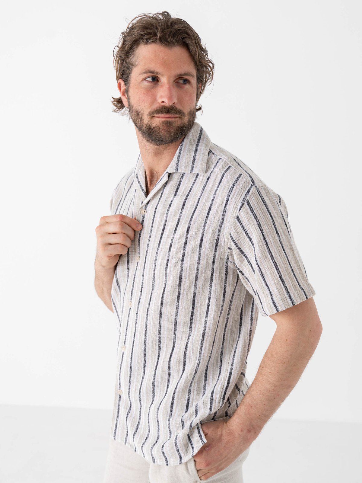 Only & Sons Trev Life Structure Stripe Short Sleeve Shirt Seagrass