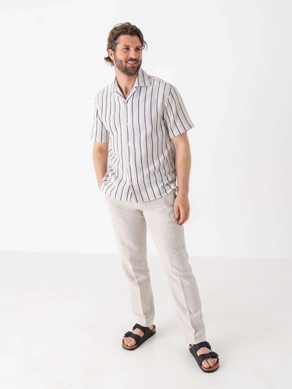 Only & Sons Trev Life Structure Stripe Short Sleeve Shirt Seagrass