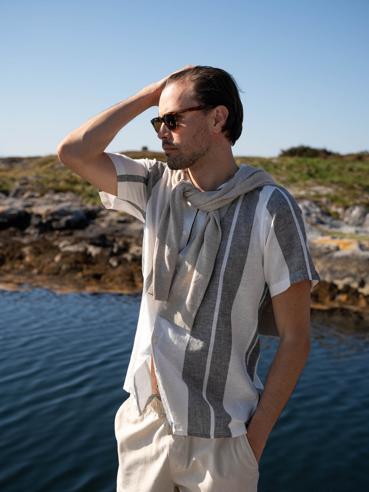 Only & Sons Caiden Short Sleeve Stripe Linen Resort Cloud Dancer