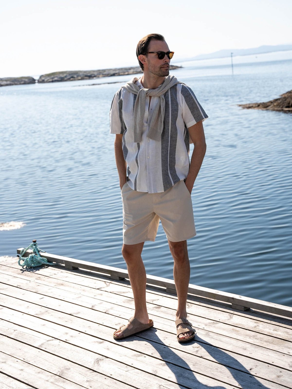 Only & Sons Caiden Short Sleeve Stripe Linen Resort Cloud Dancer