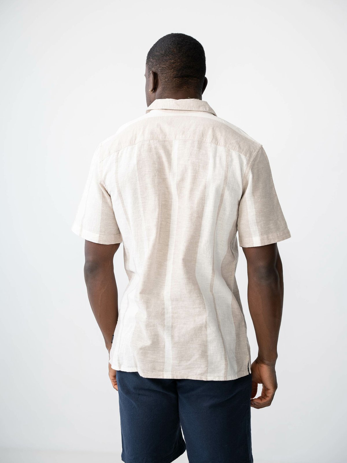 Only & Sons Caiden Short Sleeve Stripe Linen Resort Vintage Khaki