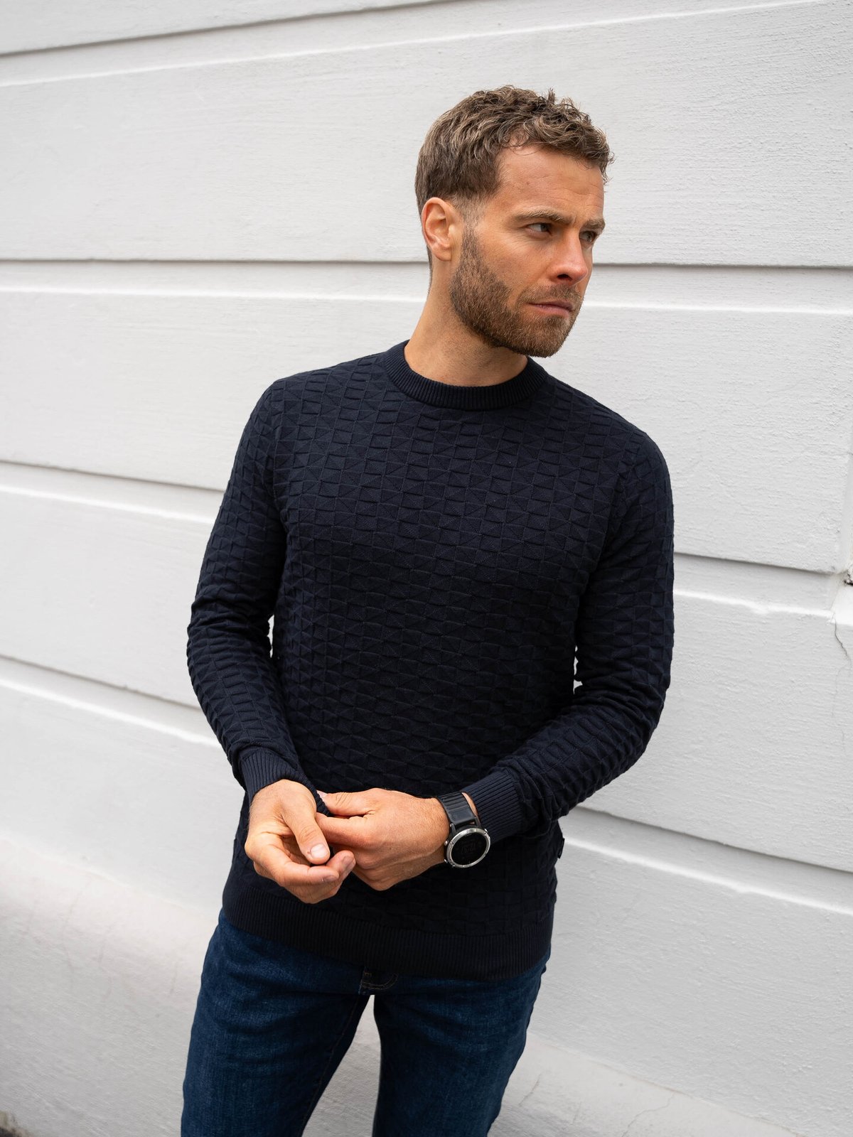 Only & Sons Kalle Reg Struc Crew Knit Dark Navy