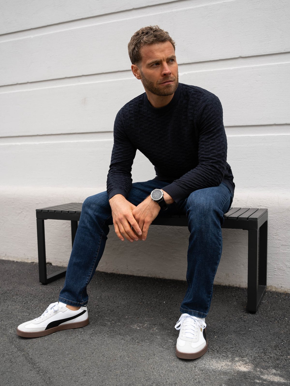 Only & Sons Kalle Reg Struc Crew Knit Dark Navy