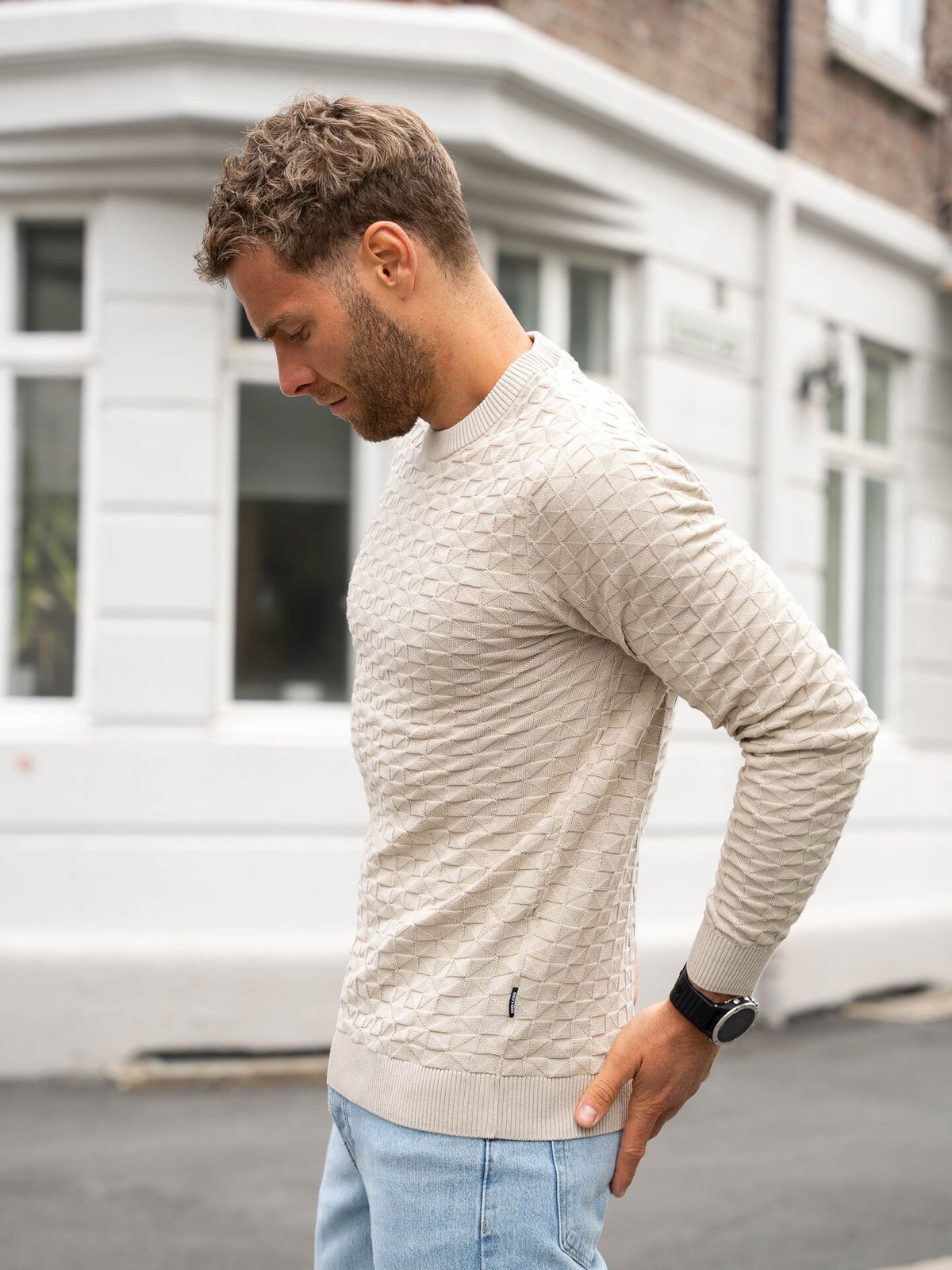 Only & Sons Kalle Reg Struc Crew Knit Silver Lining